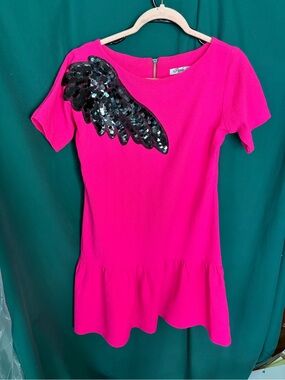 Vintage Hot Pink Sequin Wing Drop-Waist dress